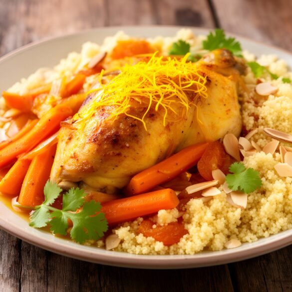 Saffron-Infused Chicken Tagine with Sweet Apricot Couscous