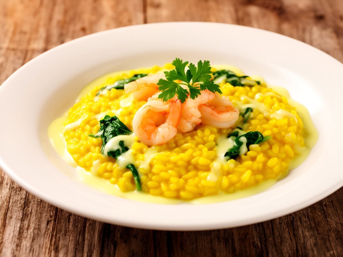 Saffron-Infused Shrimp and Spinach Risotto with Zesty Lemon Cream