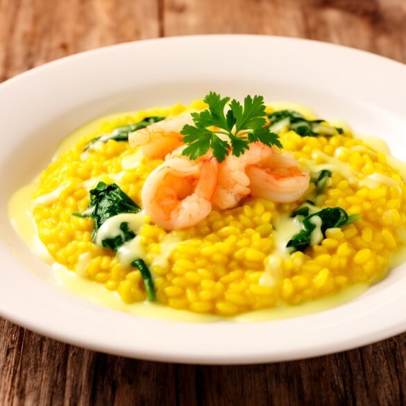 Saffron-Infused Shrimp and Spinach Risotto with Zesty Lemon Cream