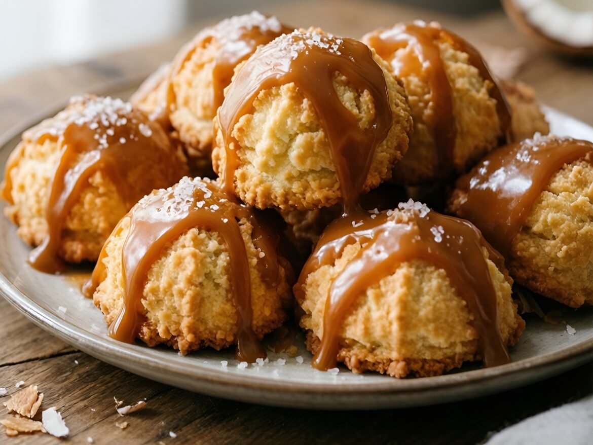 Salted Caramel Coconut Macaroons with Drizzle