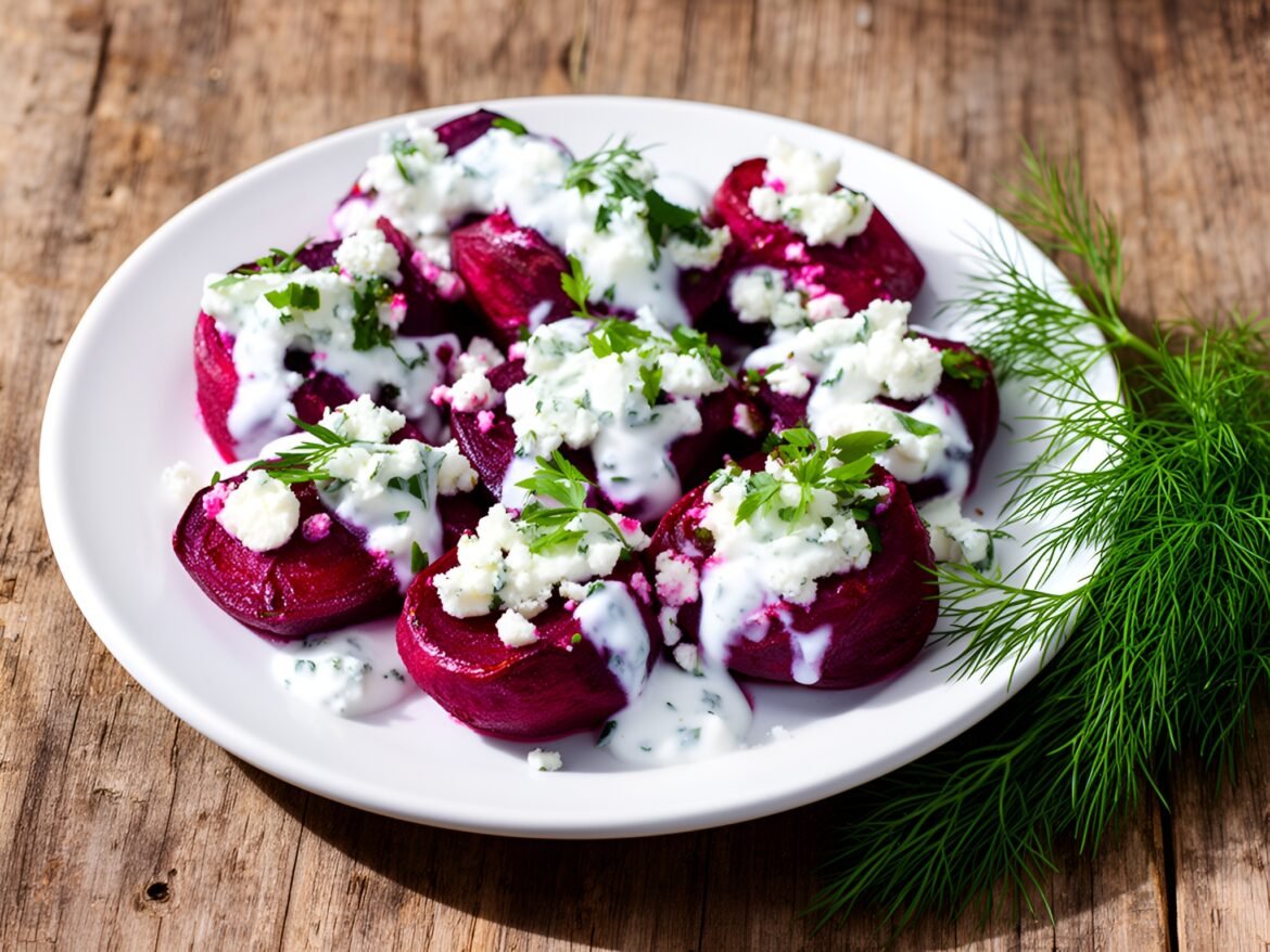 Savory Beet and Feta Bites with Herbed Yogurt