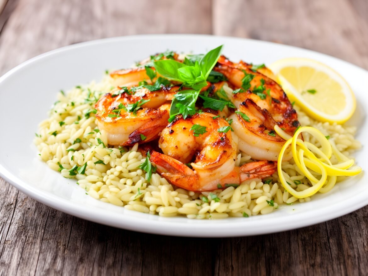 Savory Caramelized Garlic-Butter Shrimp with Herbed Orzo