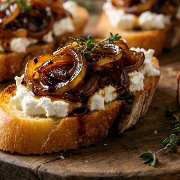 Savory Caramelized Onion and Goat Cheese Crostini