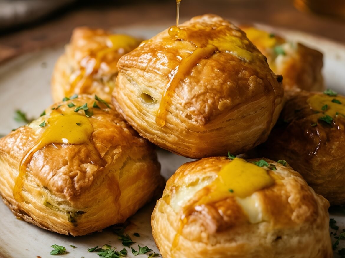 Savory Cheddar Herb Puffs with Honey-Infused Mustard Drizzle