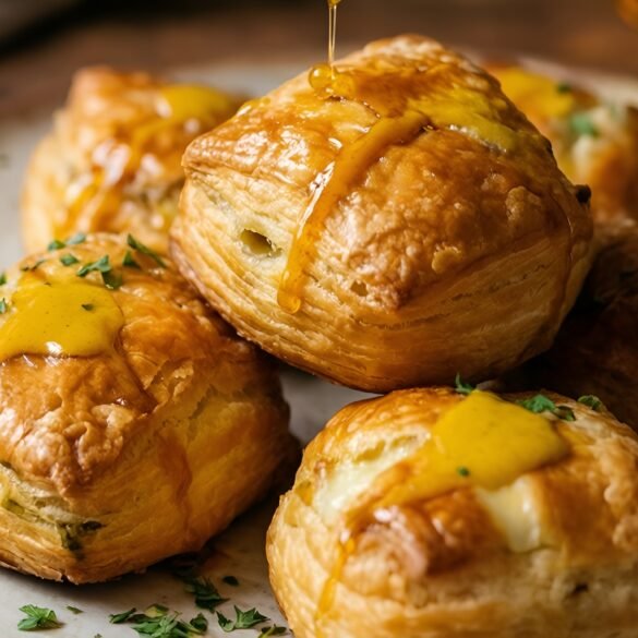 Savory Cheddar Herb Puffs with Honey-Infused Mustard Drizzle