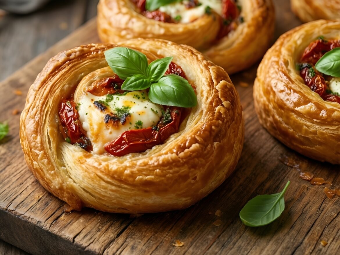 Savory Cheesy Sun-Dried Tomato & Basil Puff Pastry Twirls