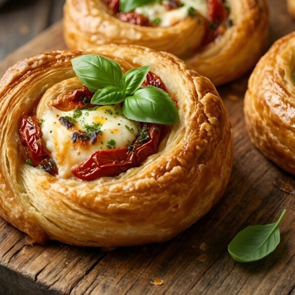 Savory Cheesy Sun-Dried Tomato & Basil Puff Pastry Twirls