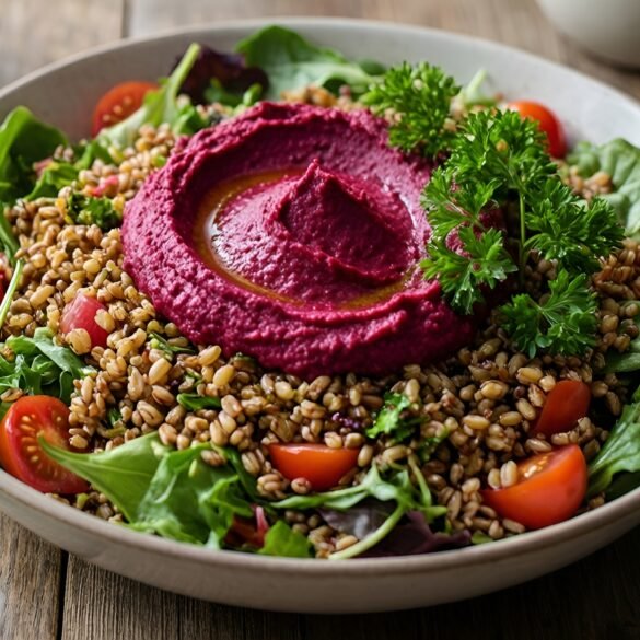 Savory Farro Salad with Creamy Roasted Beet Hummus