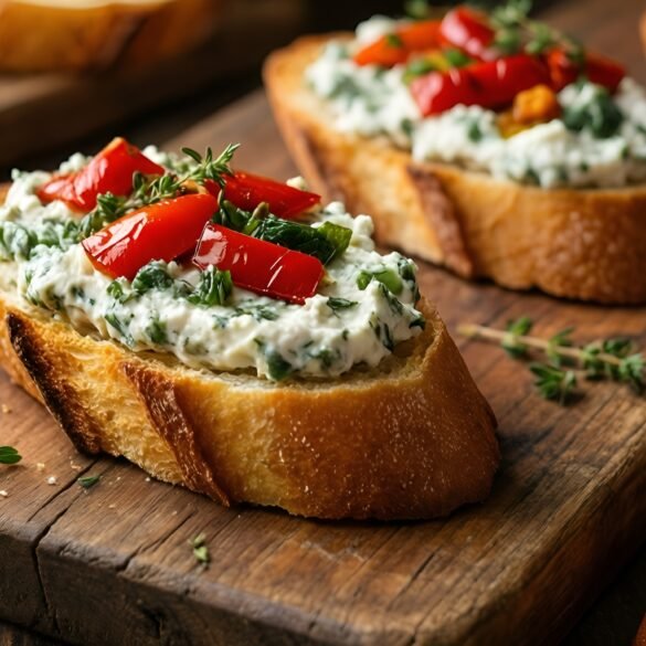 Savory Herbed Goat Cheese and Roasted Red Pepper Crostini