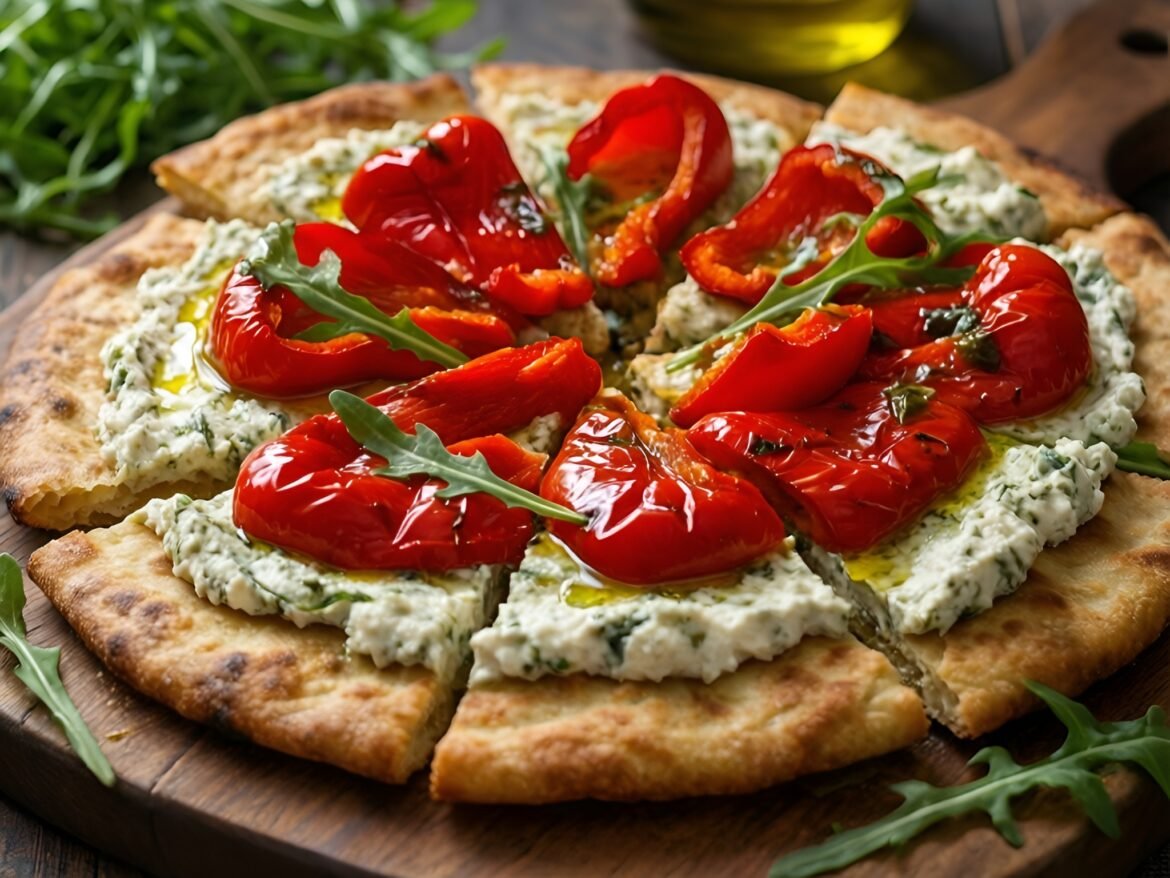 Savory Herbed Ricotta and Roasted Red Pepper Flatbreads