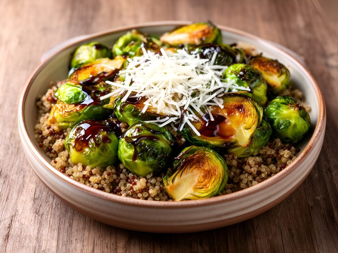 Savory Maple-Balsamic Quinoa Bake with Brussels Sprouts