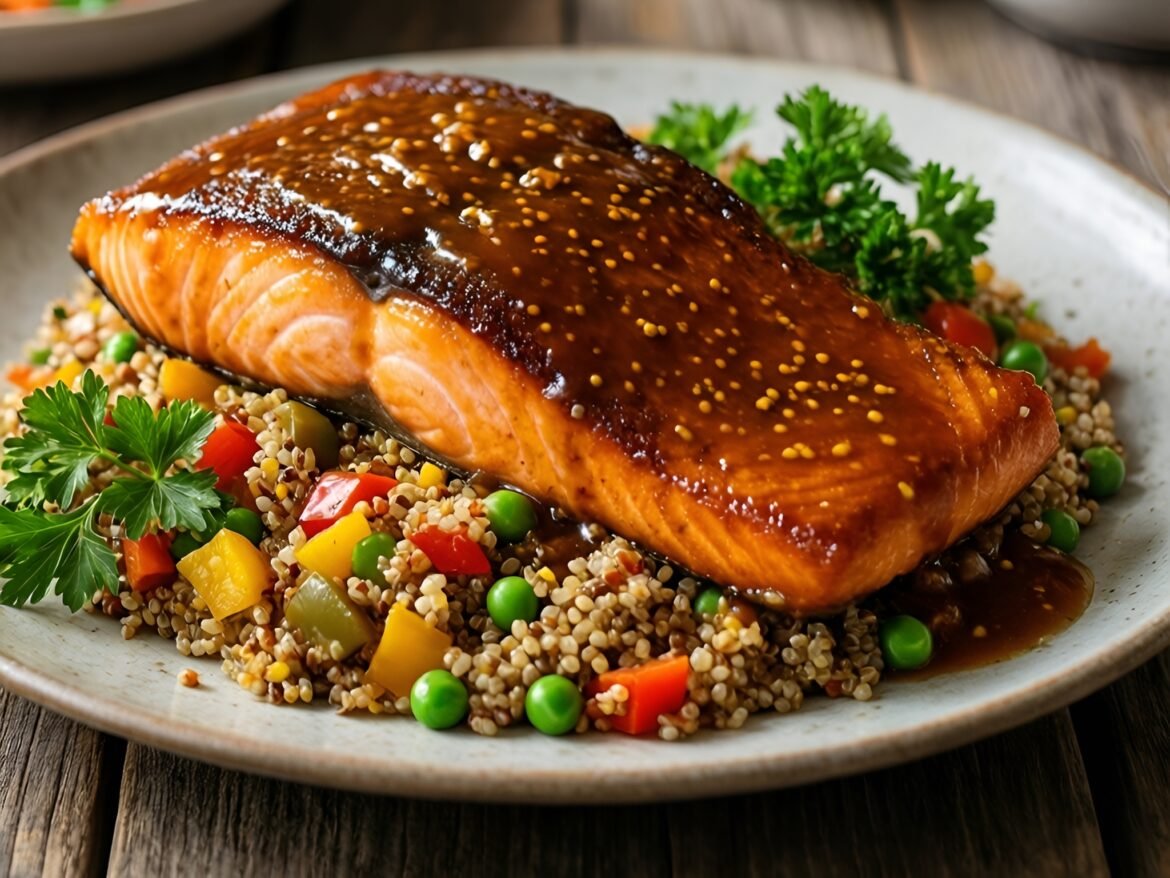 Savory Maple-Mustard Glazed Salmon with Quinoa Pilaf