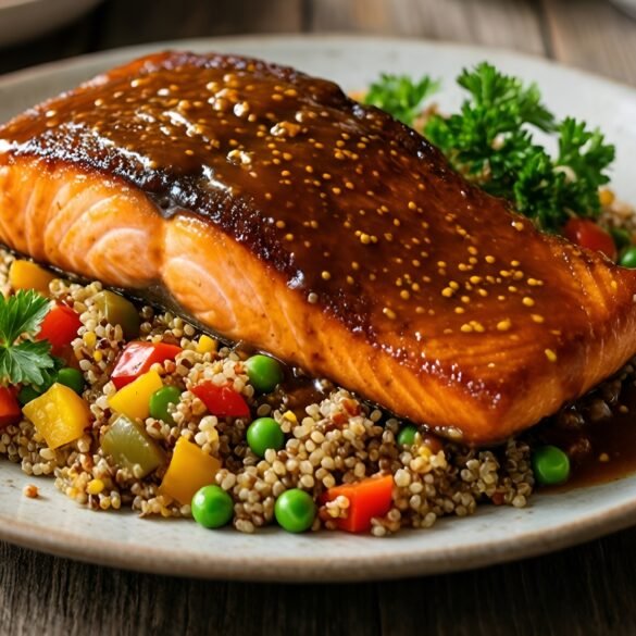Savory Maple-Mustard Glazed Salmon with Quinoa Pilaf