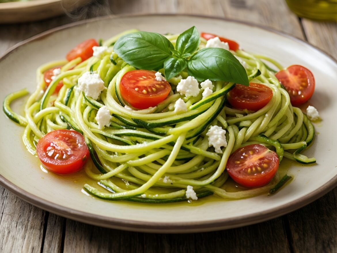 Savory Mediterranean Zucchini Noodles with Cherry Tomatoes & Feta