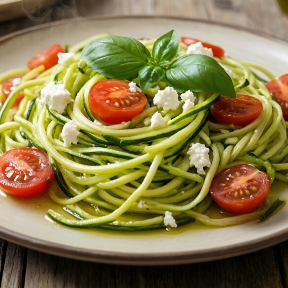 Savory Mediterranean Zucchini Noodles with Cherry Tomatoes & Feta