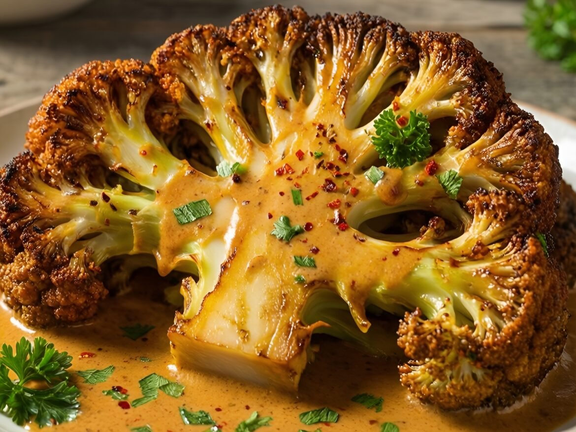 Savory Roasted Cauliflower Steaks with Spicy Tahini Drizzle