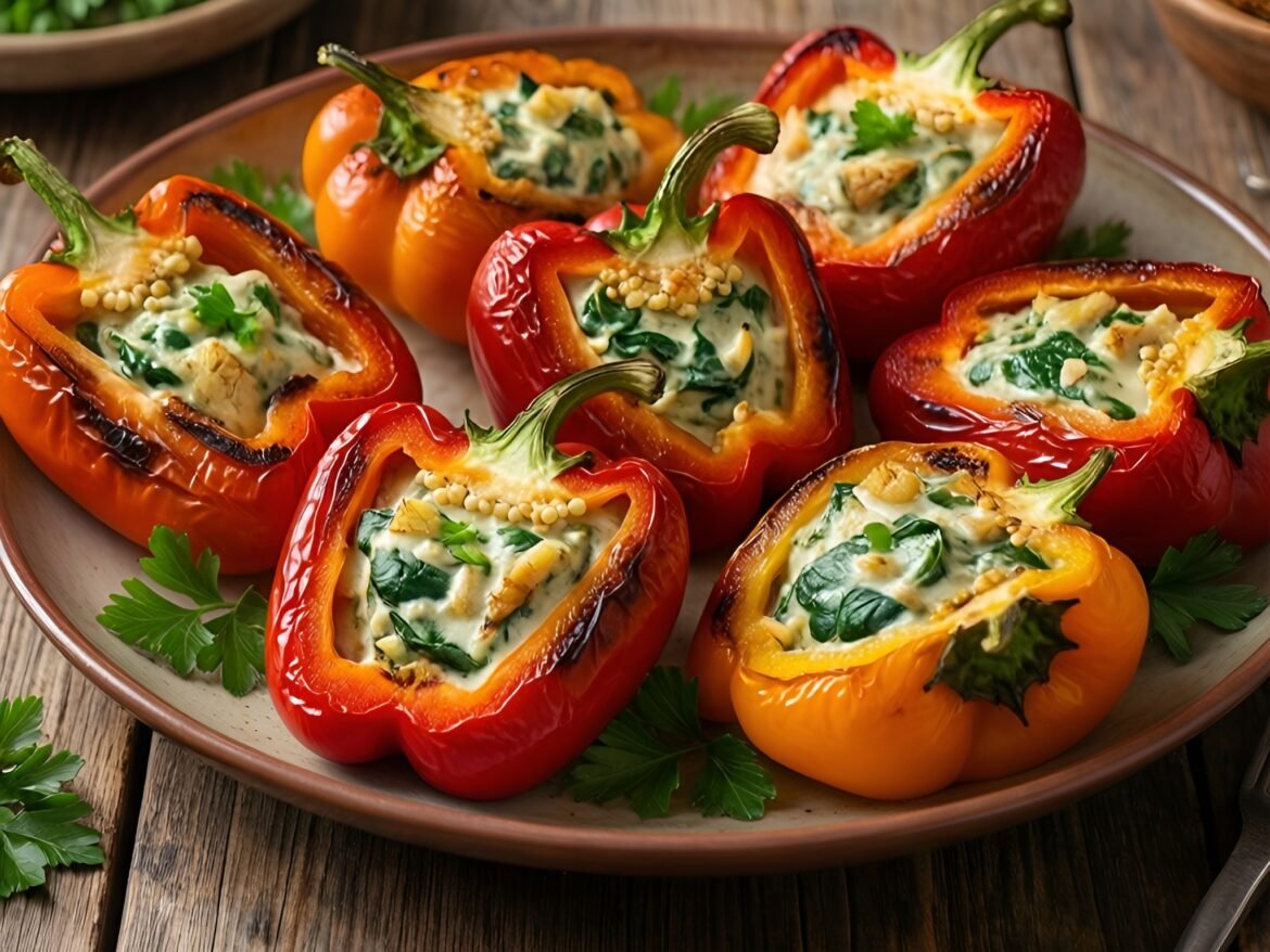 Savory Roasted Garlic and Spinach Stuffed Mini Peppers
