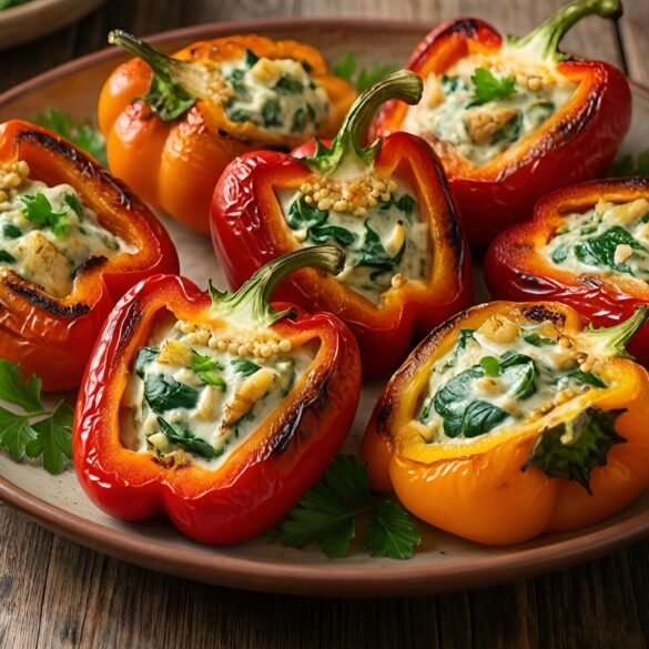 Savory Roasted Garlic and Spinach Stuffed Mini Peppers