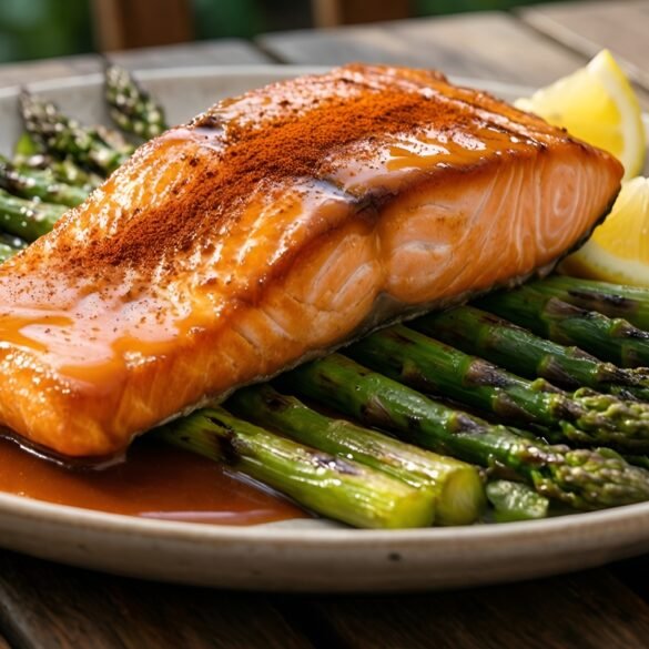 Savory Smoky Maple-Glazed Salmon with Charred Asparagus