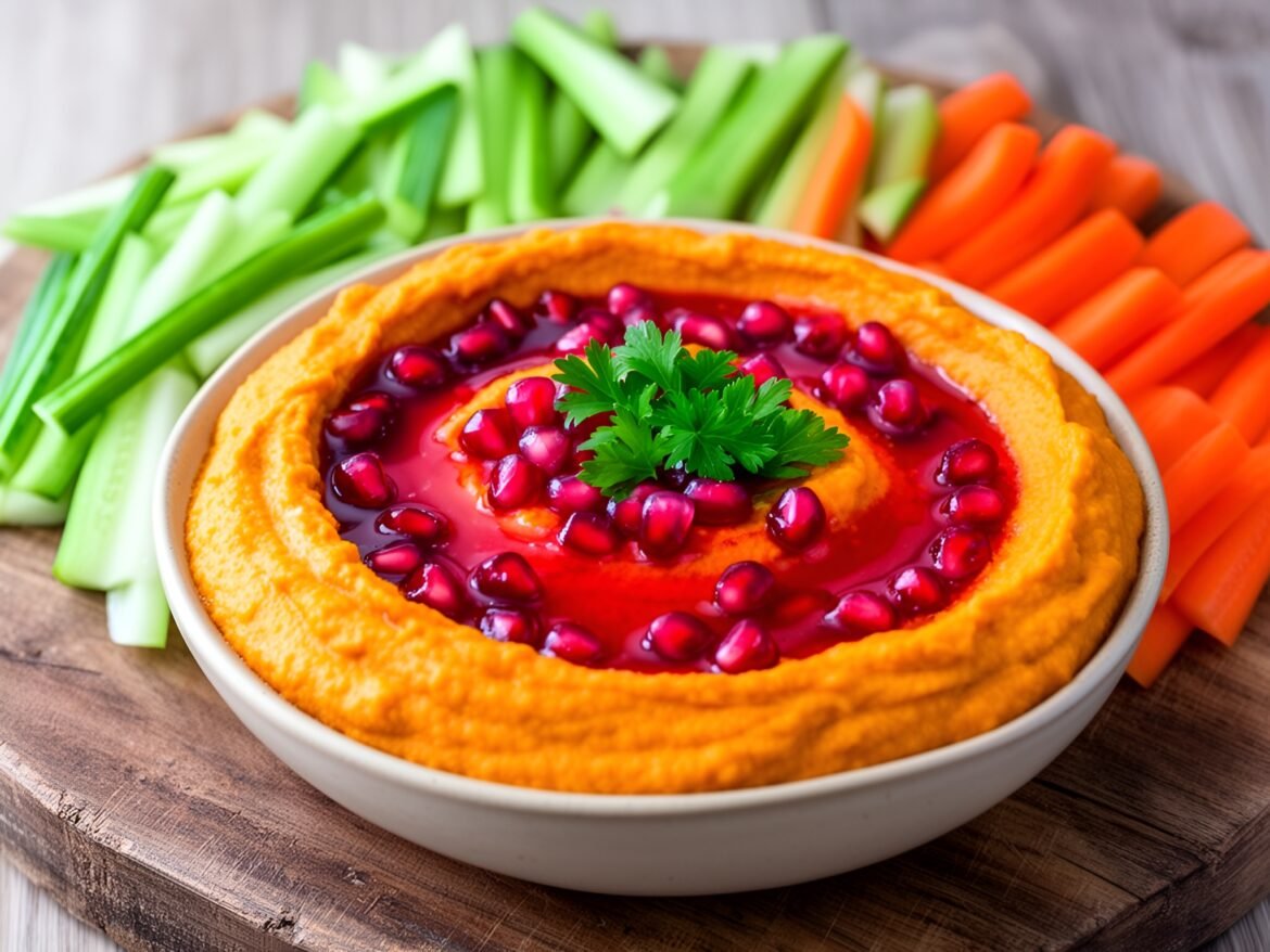 Savory Spiced Pumpkin Hummus with Pomegranate Drizzle