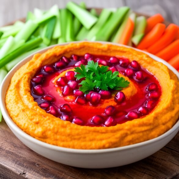 Savory Spiced Pumpkin Hummus with Pomegranate Drizzle