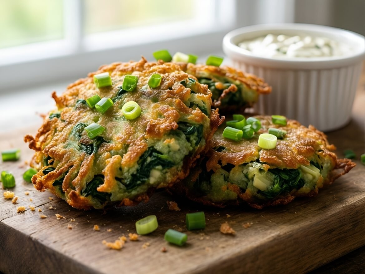 Savory Spinach-Artichoke Fritters with a Breakfast Twist