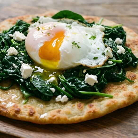 Savory Spinach-Feta Flatbreads Topped with Poached Eggs