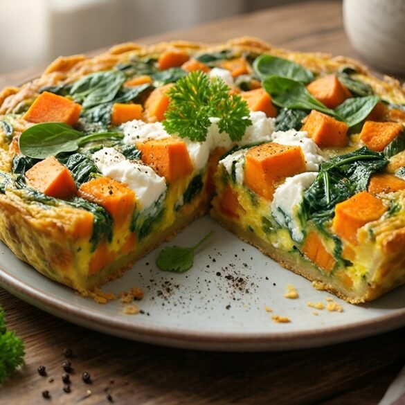 Savory Sweet Potato and Goat Cheese Frittata with Herbed Spinach