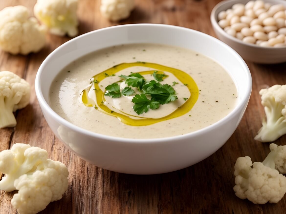 Silky Creamy Roasted Cauliflower and White Bean Soup