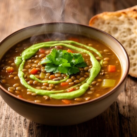 Smoky Chipotle-Lentil Soup with Avocado Lime Drizzle