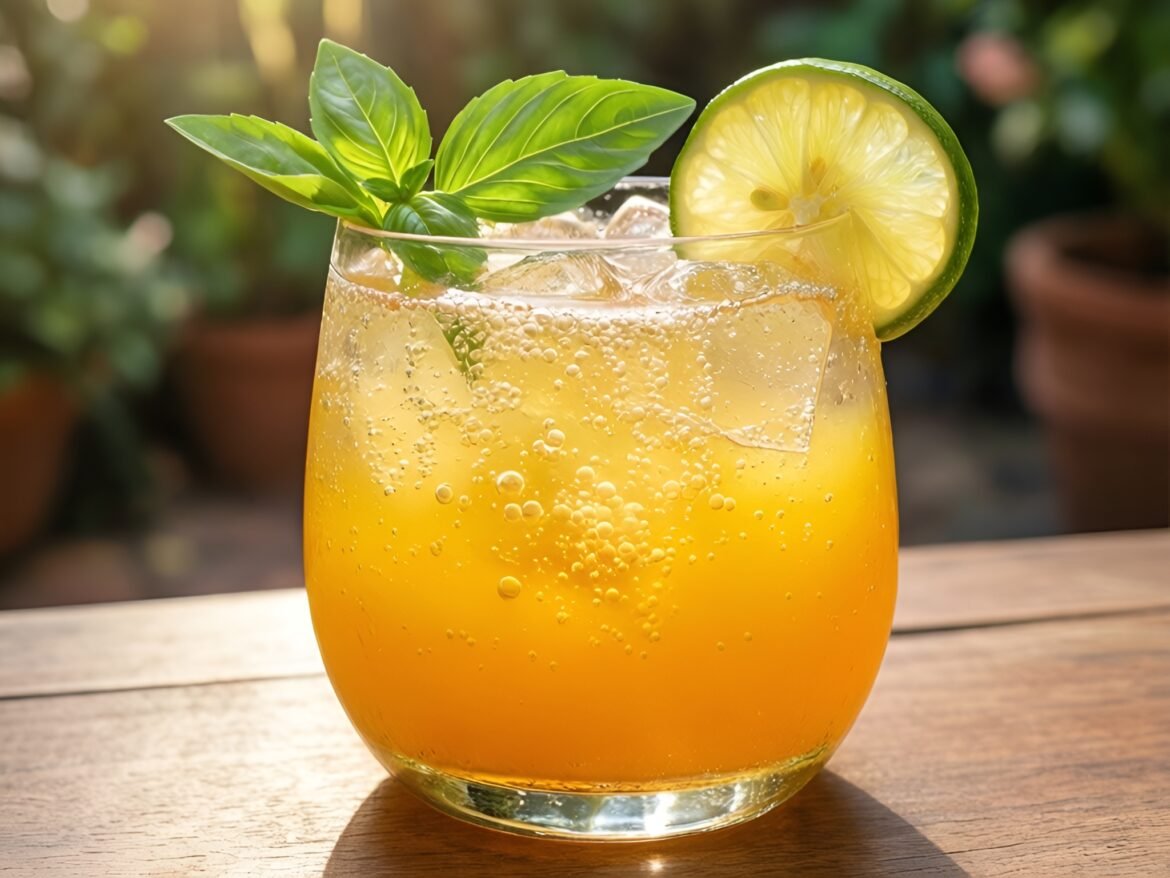 Sparkling Mango-Basil Fizz with a Citrus Twist