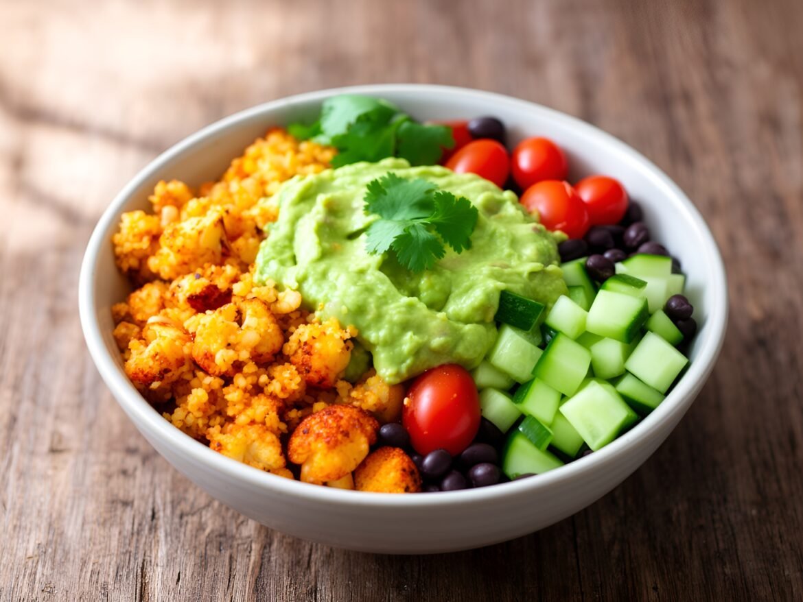 Spicy Cauliflower Rice Buddha Bowl with Avocado-Cilantro Dressing