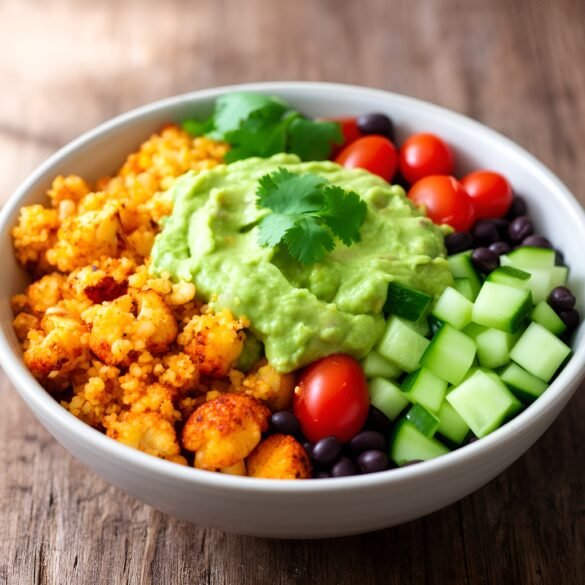 Spicy Cauliflower Rice Buddha Bowl with Avocado-Cilantro Dressing