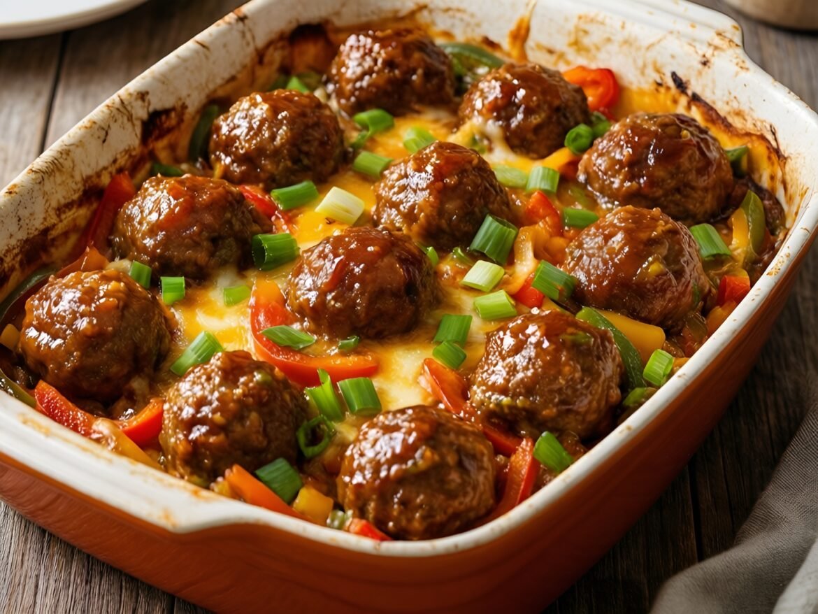 Spicy Honey-Garlic Meatball Popper Casserole