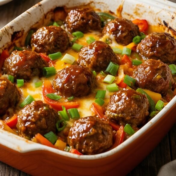Spicy Honey-Garlic Meatball Popper Casserole