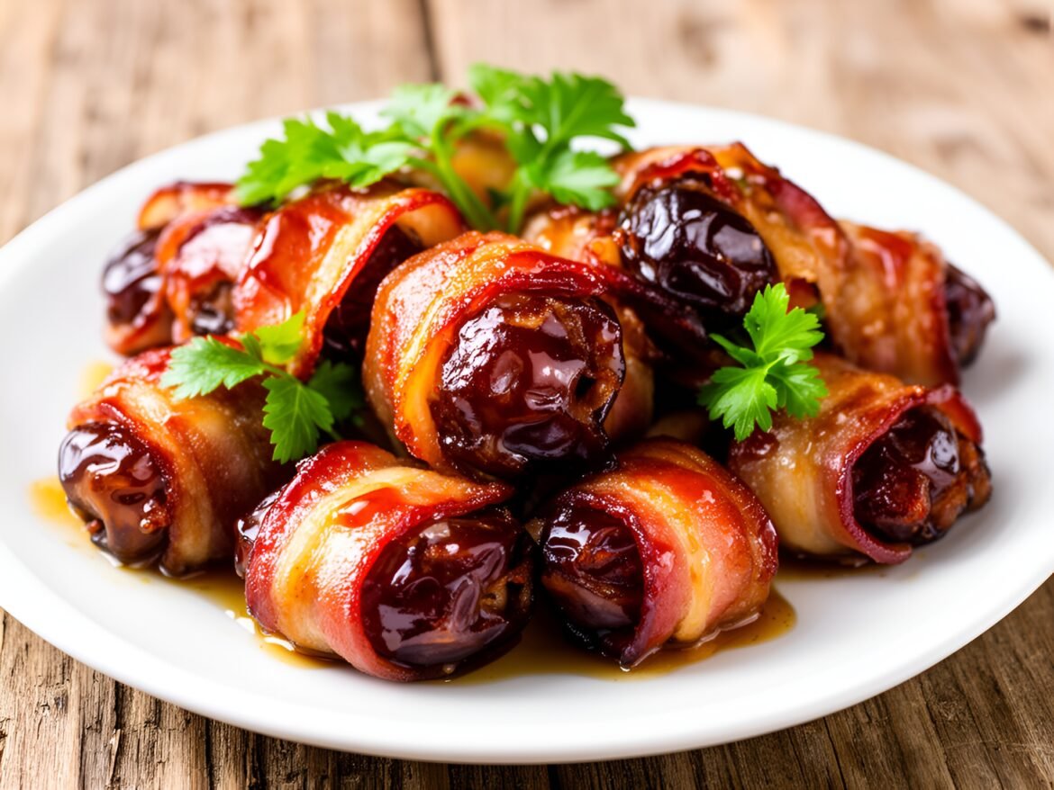 Sticky Honey-Sriracha Glazed Bacon-Wrapped Dates