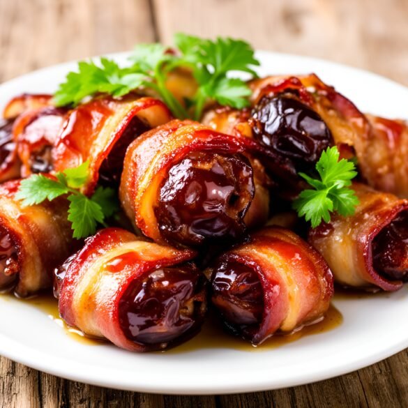 Sticky Honey-Sriracha Glazed Bacon-Wrapped Dates