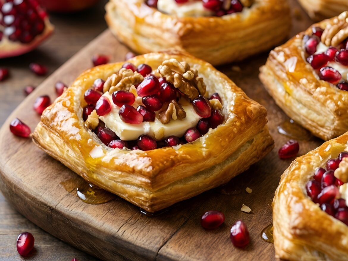 Sweet and Spicy Pomegranate-Walnut Brie Bites