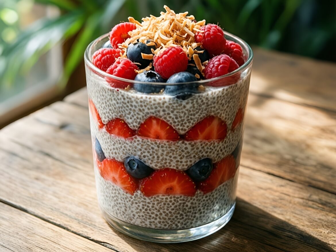 Tropical Coconut Chia-Pudding Parfait with Berry Medley