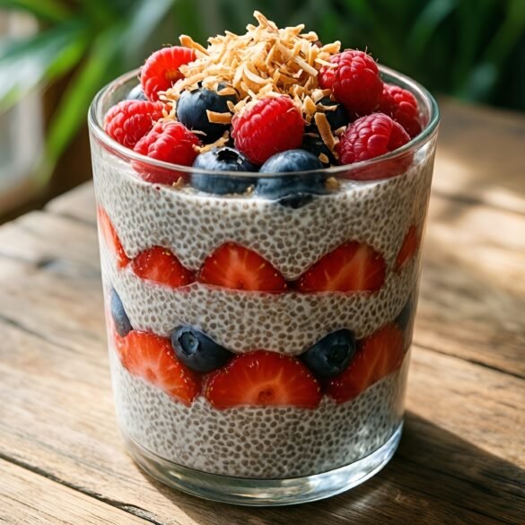 Tropical Coconut Chia-Pudding Parfait with Berry Medley