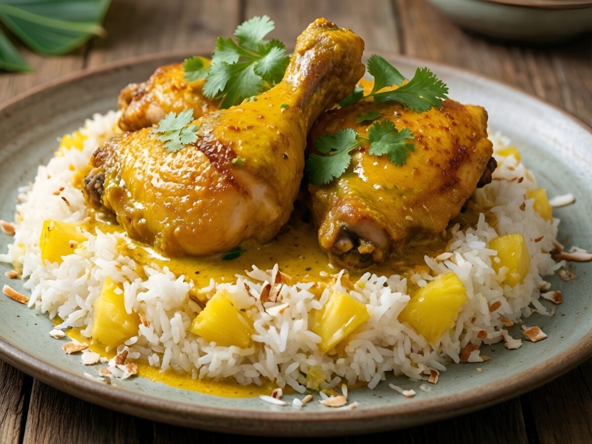 Tropical Coconut-Curry Chicken Thighs with Pineapple Coconut Rice