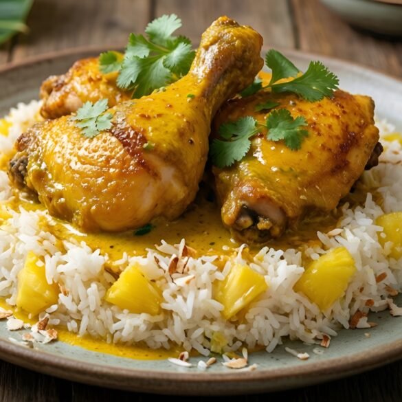 Tropical Coconut-Curry Chicken Thighs with Pineapple Coconut Rice