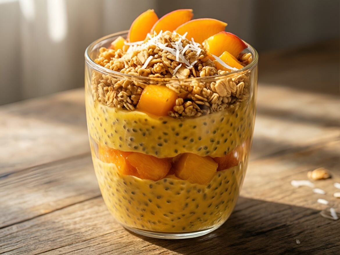 Tropical Peach-Coconut Chia Parfaits with Crunchy Granola