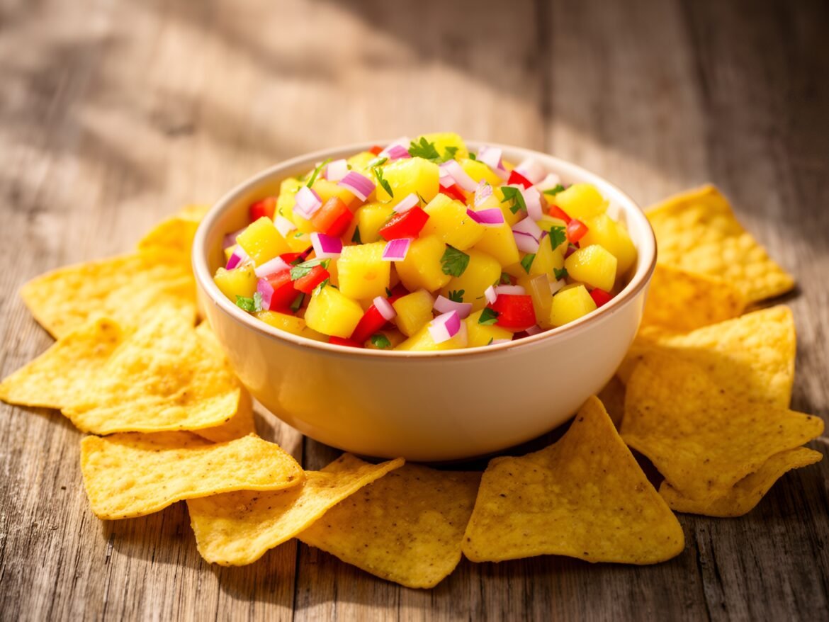 Tropical Sweet and Spicy Pineapple Salsa with Crunchy Tortilla Chips