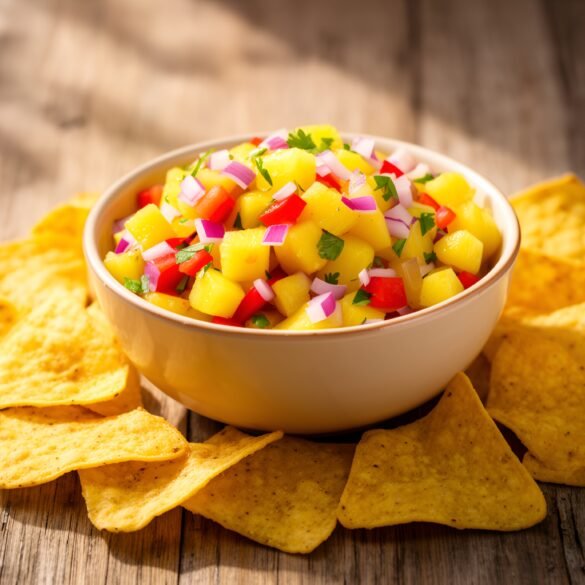 Tropical Sweet and Spicy Pineapple Salsa with Crunchy Tortilla Chips
