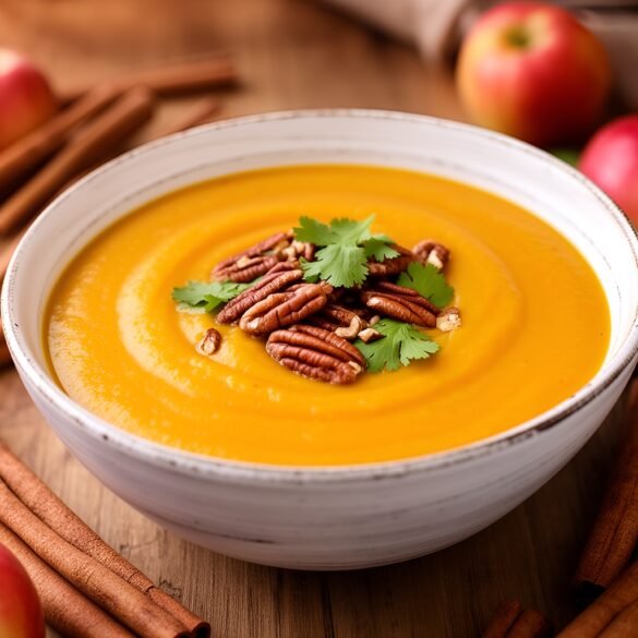 Velvety Curried Butternut Squash and Apple Soup with Toasted Pecans