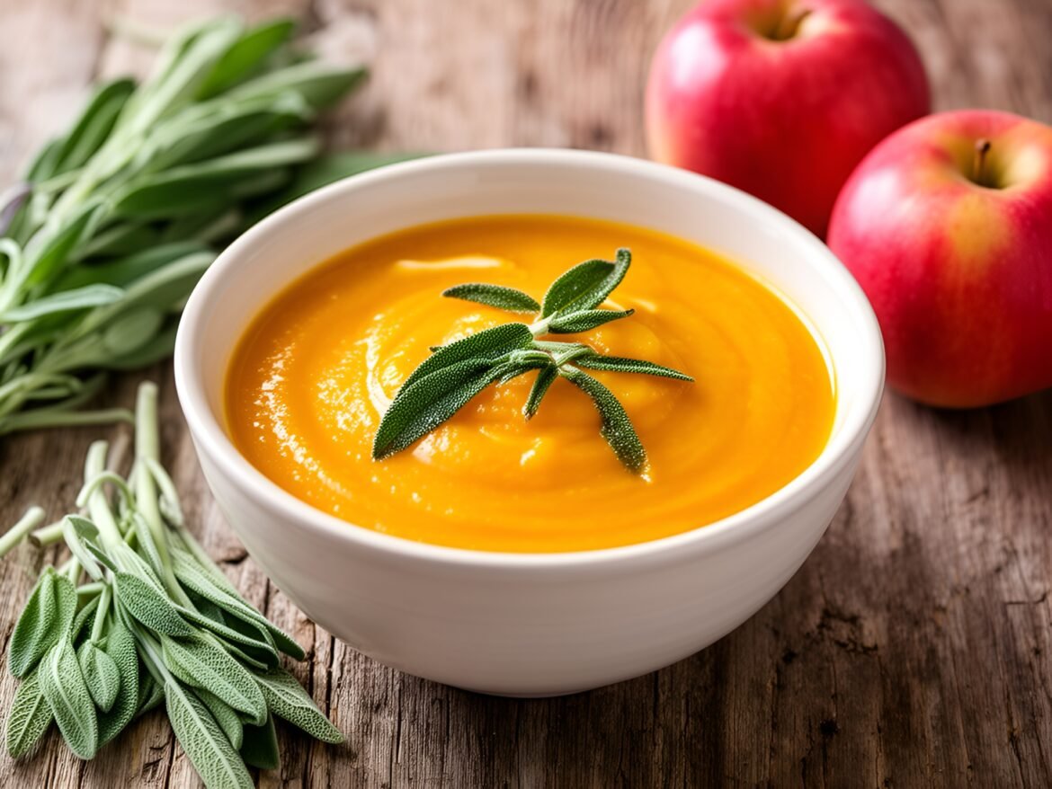 Velvety Spiced Butternut Squash and Apple Soup with Crispy Sage