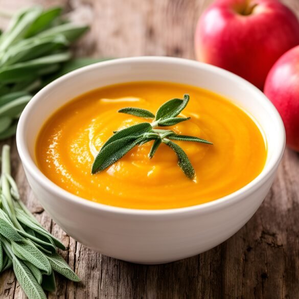 Velvety Spiced Butternut Squash and Apple Soup with Crispy Sage
