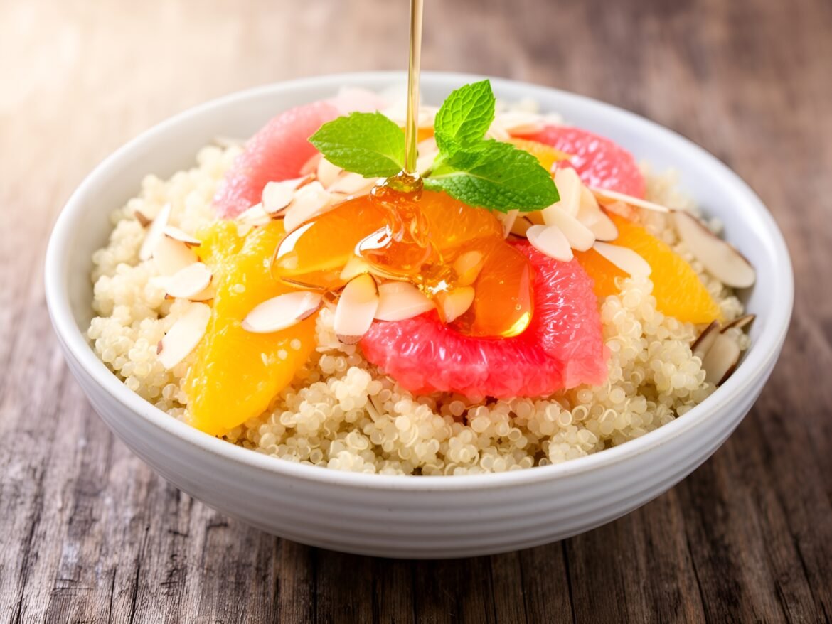 Vibrant Citrus Quinoa Breakfast Bowl with Almonds and Honey