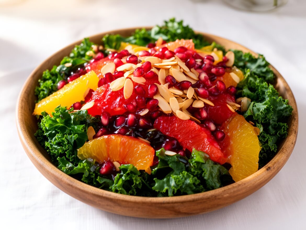 Vibrant Kale Salad with Pomegranate Citrus Dressing